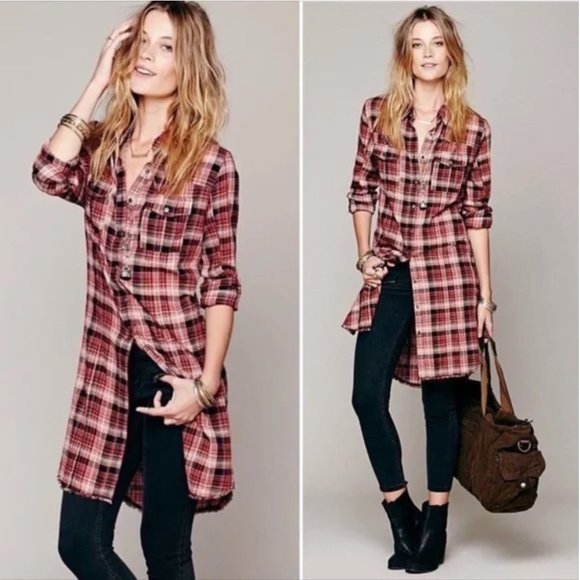 Free People Eight Days a Week Plaid Shirt Dress Small - Picture 1 of 11